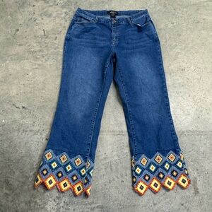 Midnight Velvet Women’s Embroidered Denim Jeans Size 14 Aztec Bohemian Travel